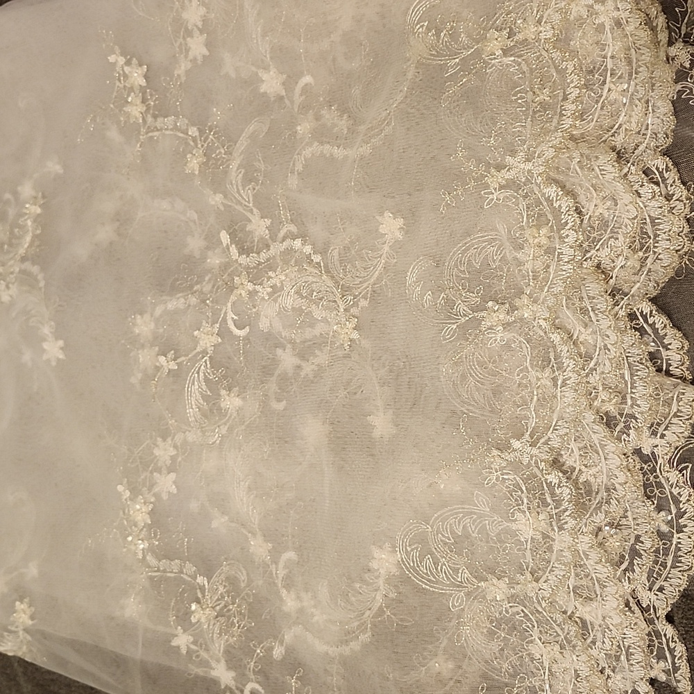 Over 6 ft exquisite white and silver beaded bridal lace perfect for wedding veil